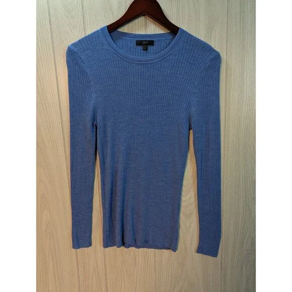 J. Crew Size Medium Blue Ribbed 100% Merino Wool Sweater Slim Fit Thin - Picture 1 of 7